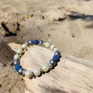 Pearl & Blue Lava Bead Diffuser Bracelet